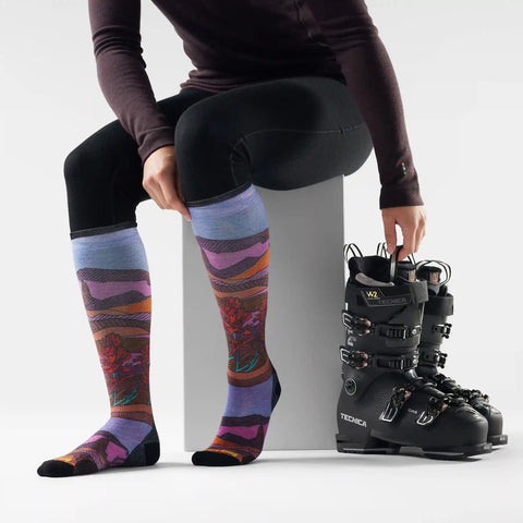 Women's Ski Floral Field Print Over The Calf Socks