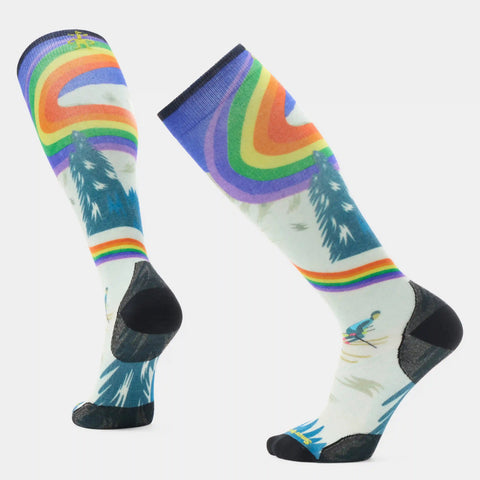 Ski Rainbow Trails Print Over The Calf Socks