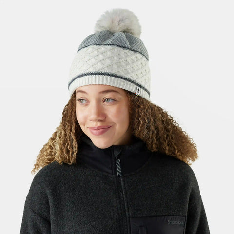 Cable Knit Colorblock Pom Beanie