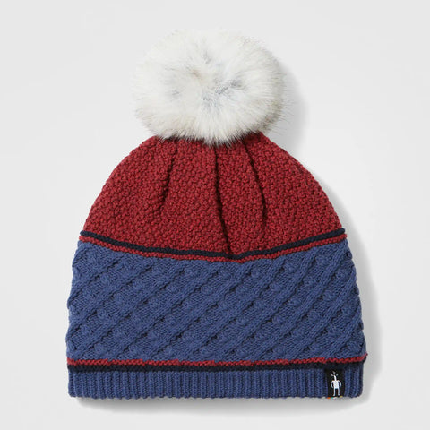 Cable Knit Colorblock Pom Beanie